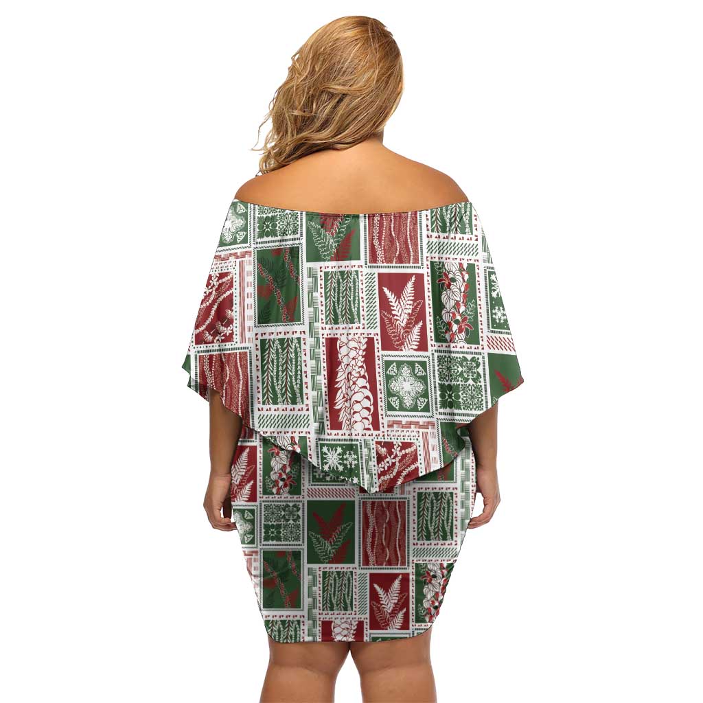 Mele Kalikimaka Hawaiian Quilt and Lei Patchwork Family Matching Off Shoulder Short Dress and Hawaiian Shirt LT9 - Polynesian Pride