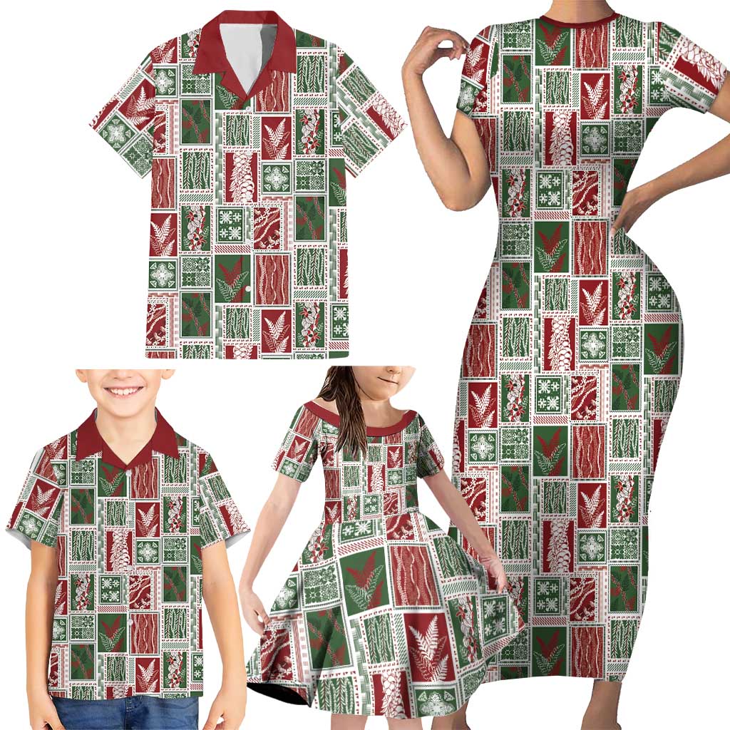 Mele Kalikimaka Hawaiian Quilt and Lei Patchwork Family Matching Short Sleeve Bodycon Dress and Hawaiian Shirt - Polynesian Pride