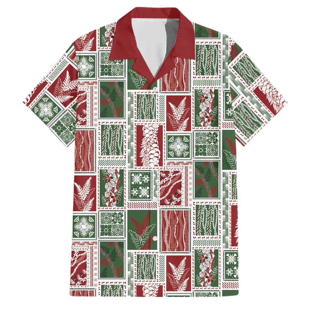 Mele Kalikimaka Hawaiian Quilt and Lei Patchwork Family Matching Short Sleeve Bodycon Dress and Hawaiian Shirt LT9 Dad's Shirt - Short Sleeve Red - Polynesian Pride