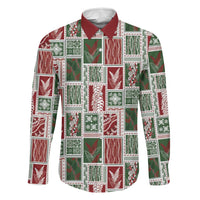 Mele Kalikimaka Hawaiian Quilt and Lei Patchwork Family Matching Tank Maxi Dress and Hawaiian Shirt LT9 Dad's Shirt - Long Sleeve Red - Polynesian Pride