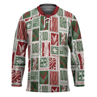 Mele Kalikimaka Hawaiian Quilt and Lei Patchwork Hockey Jersey - Polynesian Pride