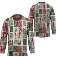 Mele Kalikimaka Hawaiian Quilt and Lei Patchwork Hockey Jersey - Polynesian Pride