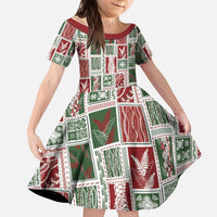 Mele Kalikimaka Hawaiian Quilt and Lei Patchwork Kid Short Sleeve Dress - Polynesian Pride