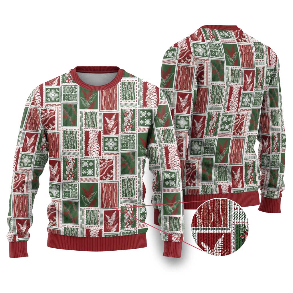 Mele Kalikimaka Hawaiian Quilt and Lei Patchwork Ugly Christmas Sweater - Polynesian Pride