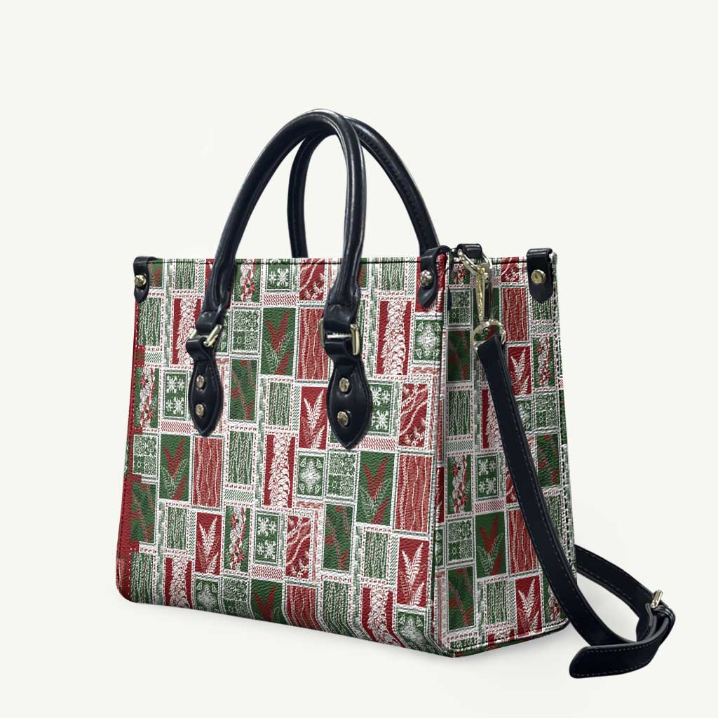 Mele Kalikimaka Hawaiian Quilt and Lei Patchwork Leather Bag - Polynesian Pride
