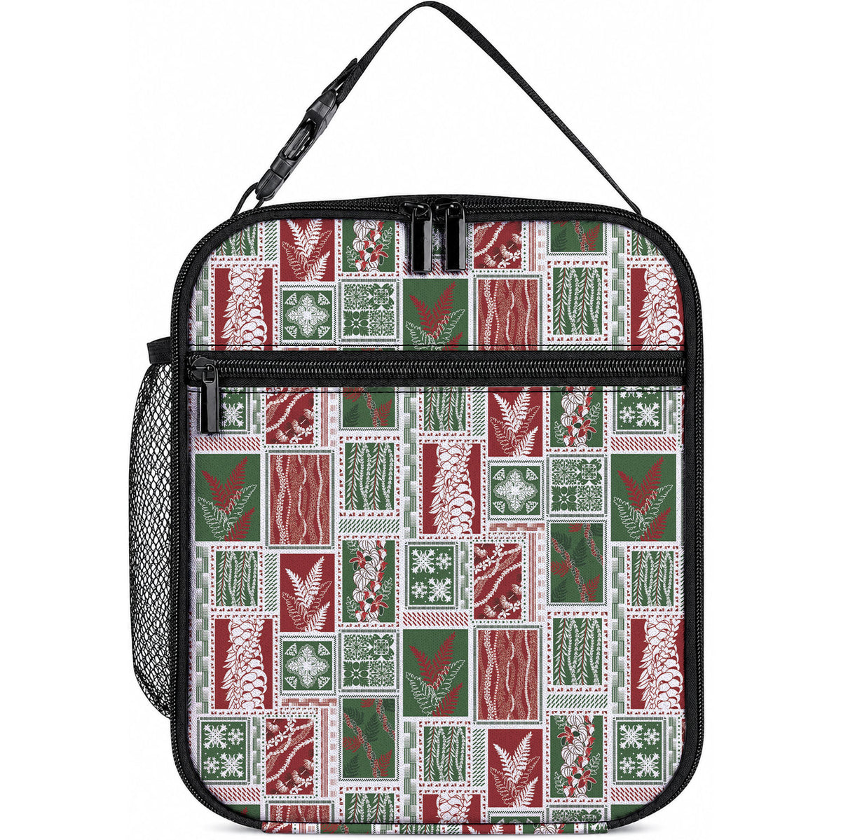 Mele Kalikimaka Hawaiian Quilt and Lei Patchwork Lunch Bag LT9 10.2 × 8.3 × 4.3 inch Red - Polynesian Pride
