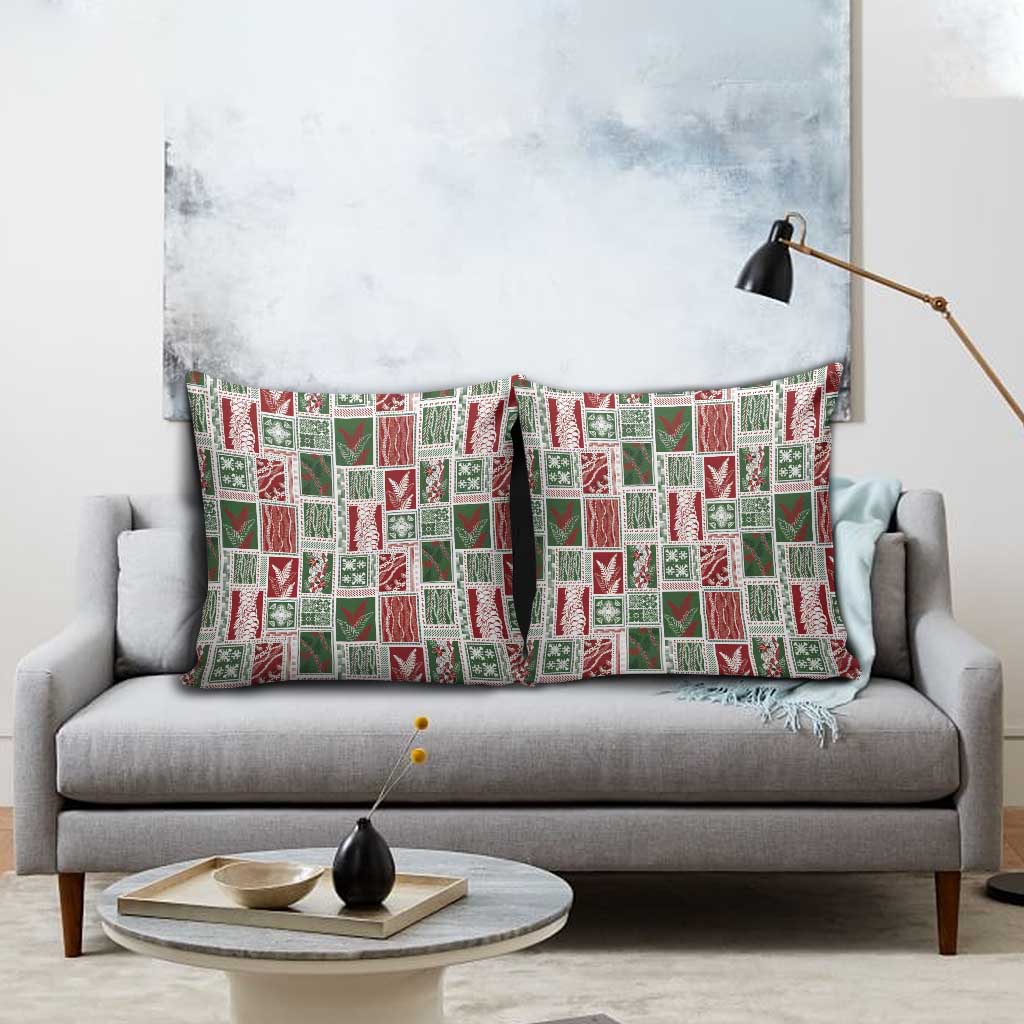 Mele Kalikimaka Hawaiian Quilt and Lei Patchwork Pillow Cover - Polynesian Pride