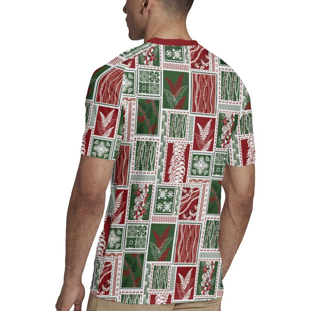 Mele Kalikimaka Hawaiian Quilt and Lei Patchwork Rugby Jersey - Polynesian Pride