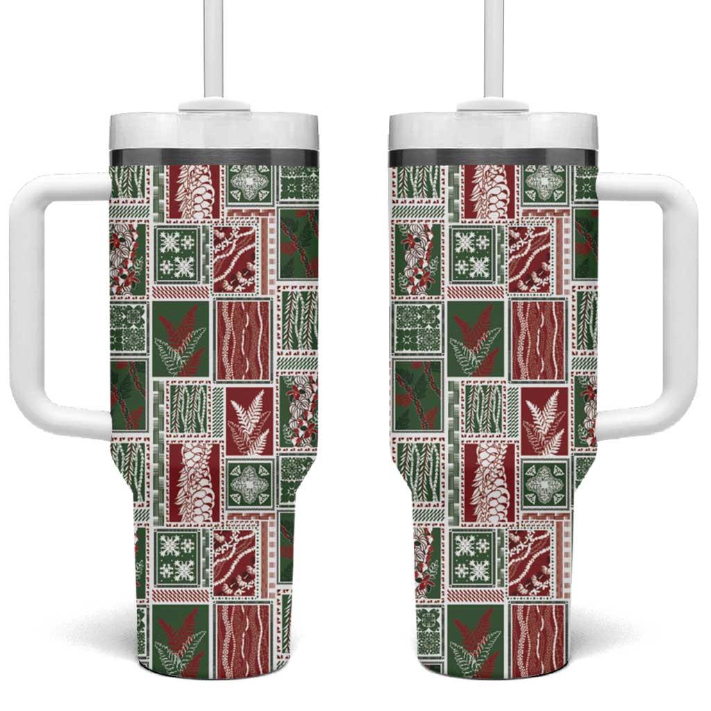 Mele Kalikimaka Hawaiian Quilt and Lei Patchwork Tumbler With Handle LT9 One Size: 40 oz Red - Polynesian Pride