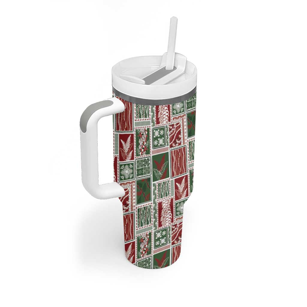 Mele Kalikimaka Hawaiian Quilt and Lei Patchwork Tumbler With Handle LT9 - Polynesian Pride