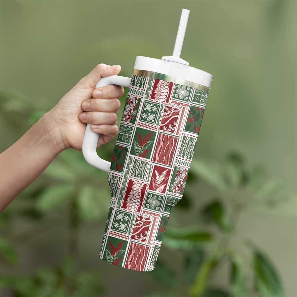 Mele Kalikimaka Hawaiian Quilt and Lei Patchwork Tumbler With Handle LT9 - Polynesian Pride