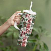 Mele Kalikimaka Hawaiian Quilt and Lei Patchwork Tumbler With Handle LT9 - Polynesian Pride
