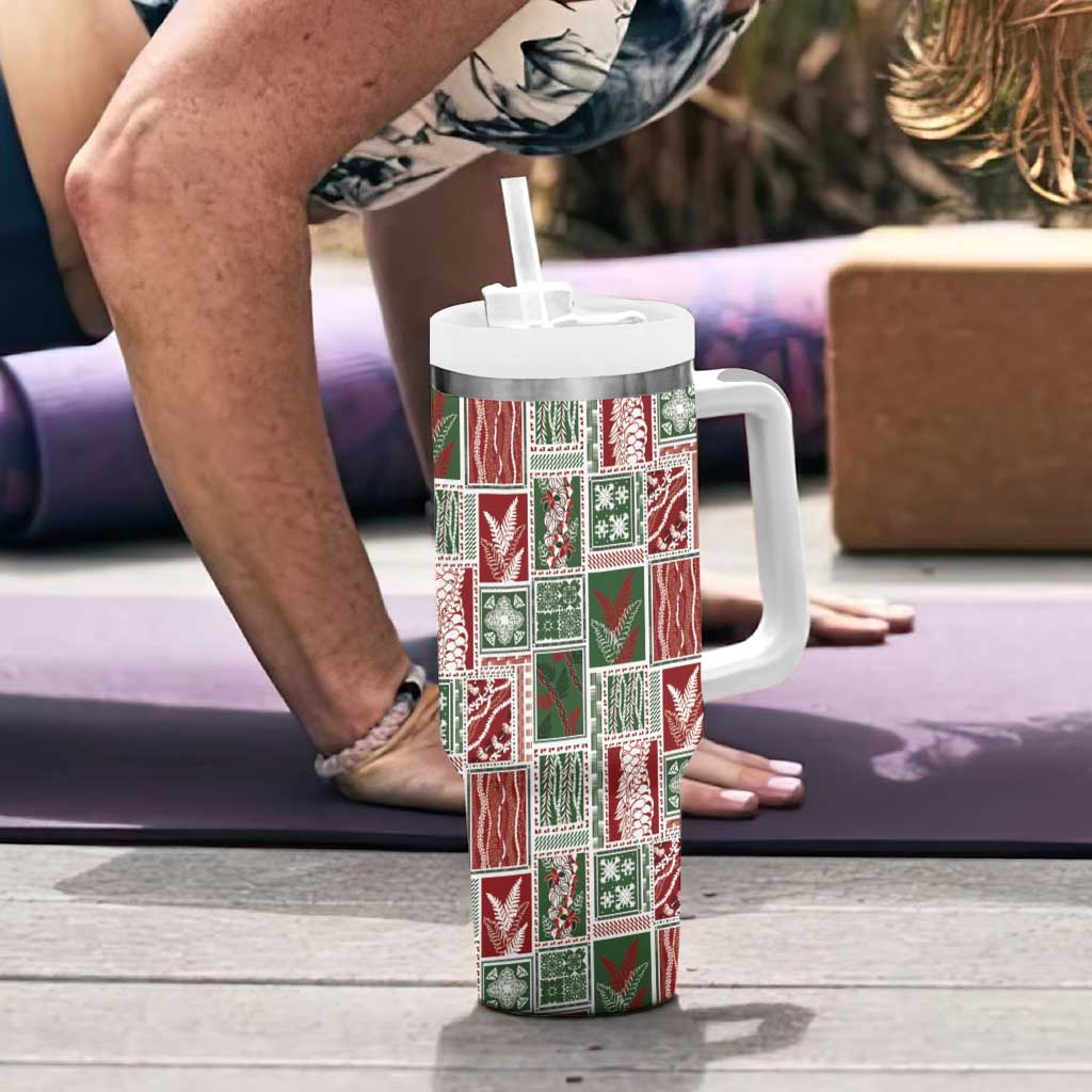Mele Kalikimaka Hawaiian Quilt and Lei Patchwork Tumbler With Handle LT9 - Polynesian Pride
