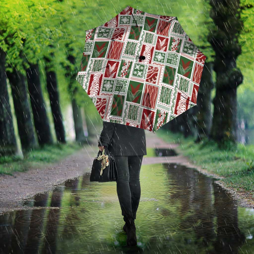 Mele Kalikimaka Hawaiian Quilt and Lei Patchwork Umbrella - Polynesian Pride