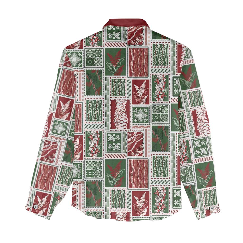 Mele Kalikimaka Hawaiian Quilt and Lei Patchwork Women Casual Shirt - Polynesian Pride
