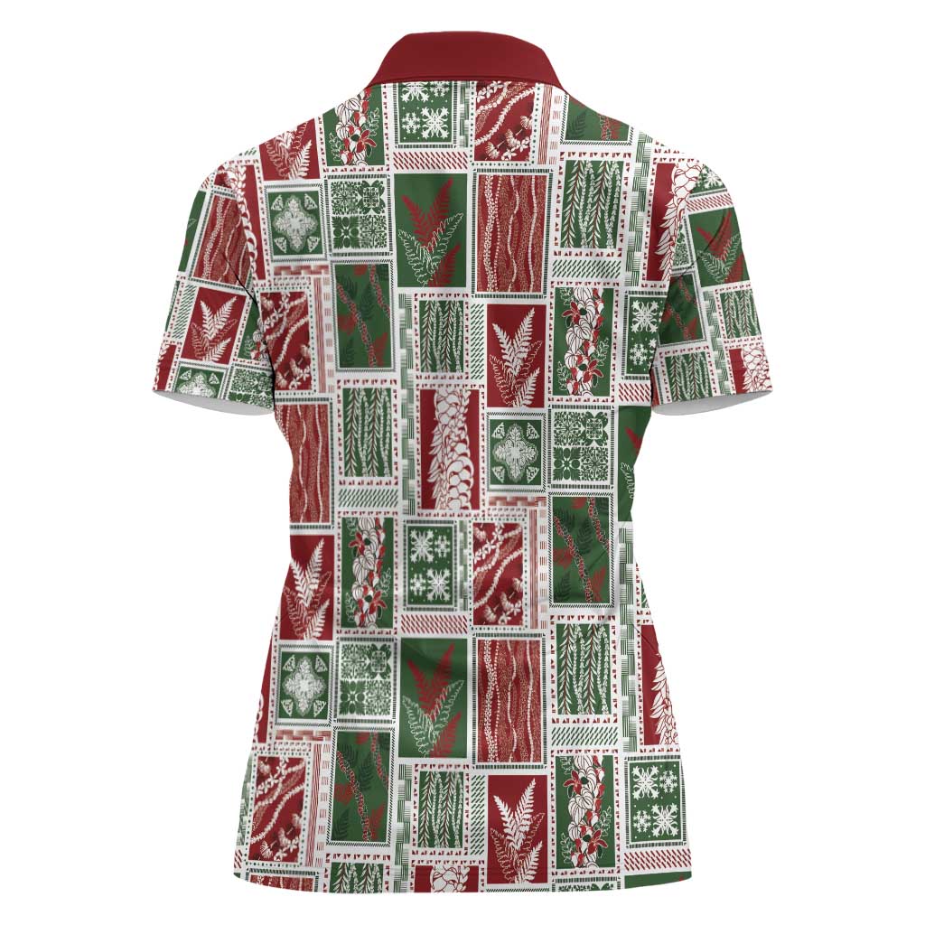 Mele Kalikimaka Hawaiian Quilt and Lei Patchwork Women Polo Shirt - Polynesian Pride