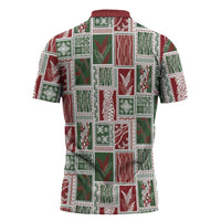 Mele Kalikimaka Hawaiian Quilt and Lei Patchwork Zipper Polo Shirt LT9 - Polynesian Pride