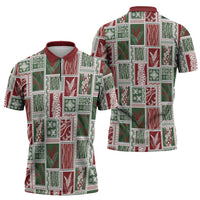 Mele Kalikimaka Hawaiian Quilt and Lei Patchwork Zipper Polo Shirt LT9 - Polynesian Pride