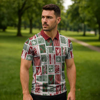 Mele Kalikimaka Hawaiian Quilt and Lei Patchwork Zipper Polo Shirt LT9 - Polynesian Pride