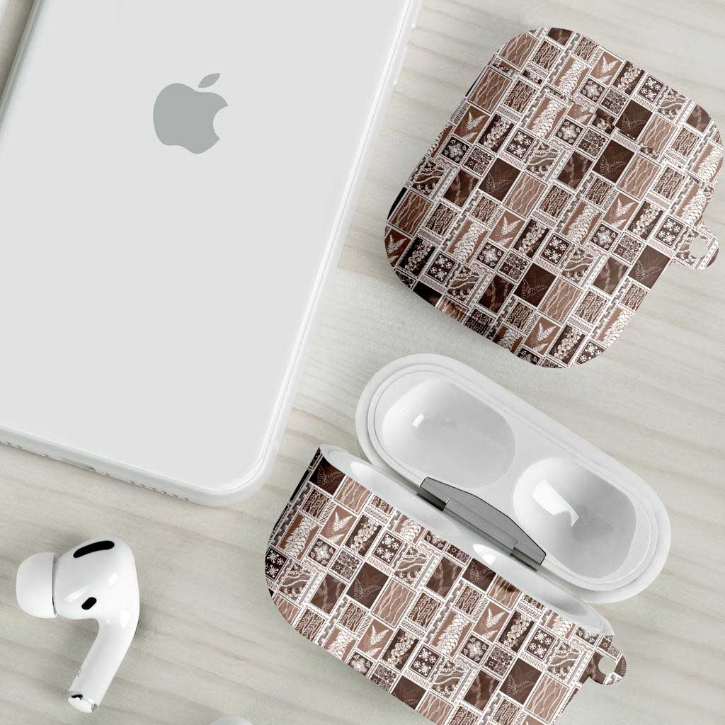Vintage Aloha Block Quilt AirPods Case Beige Inspired Lei Motifs - Polynesian Pride