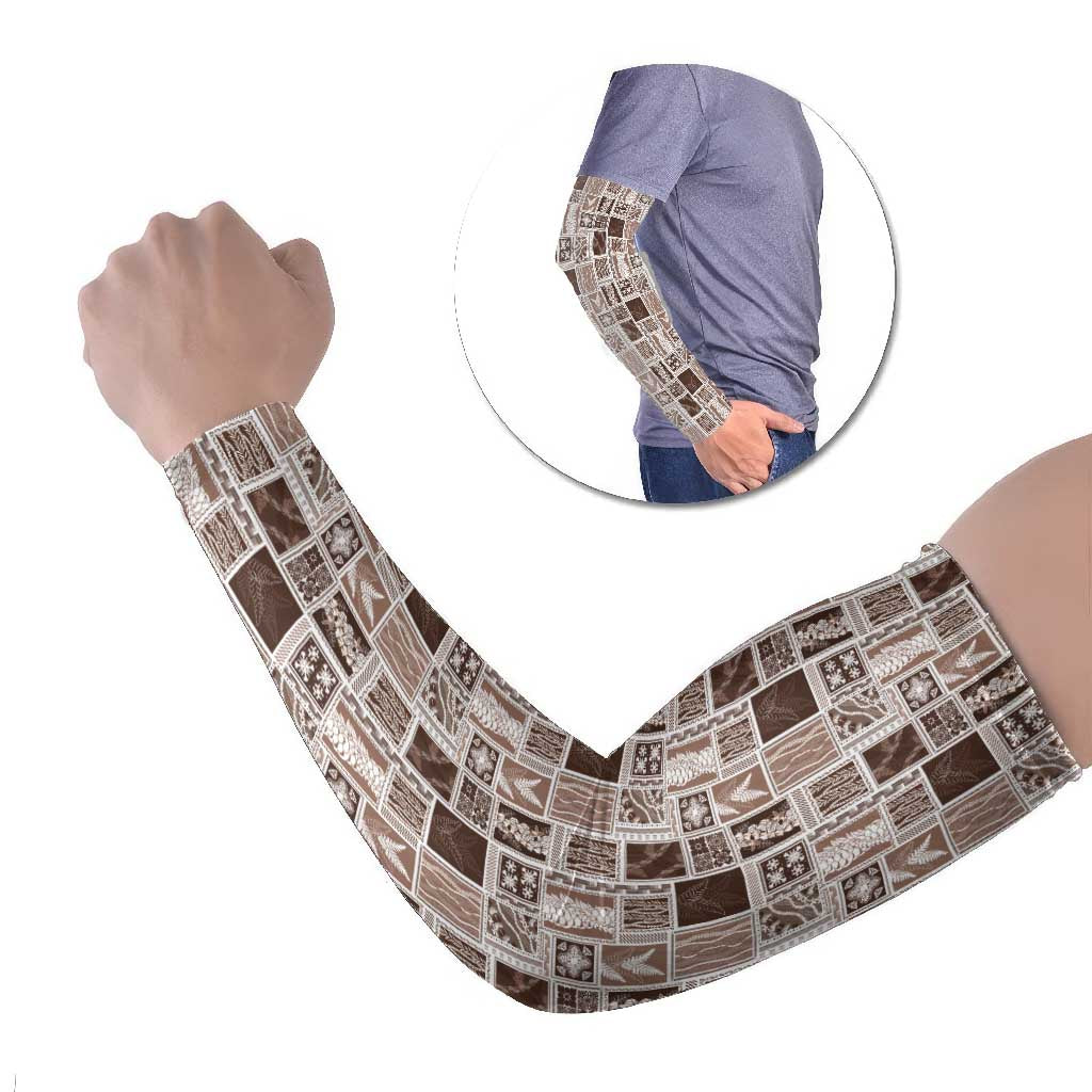 Vintage Aloha Block Quilt Arm Sleeves Beige Inspired Lei Motifs - Polynesian Pride