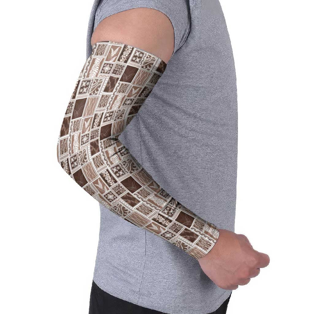 Vintage Aloha Block Quilt Arm Sleeves Beige Inspired Lei Motifs - Polynesian Pride