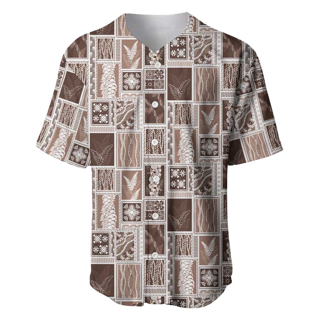 Vintage Aloha Block Quilt Baseball Jersey Beige Inspired Lei Motifs - Polynesian Pride
