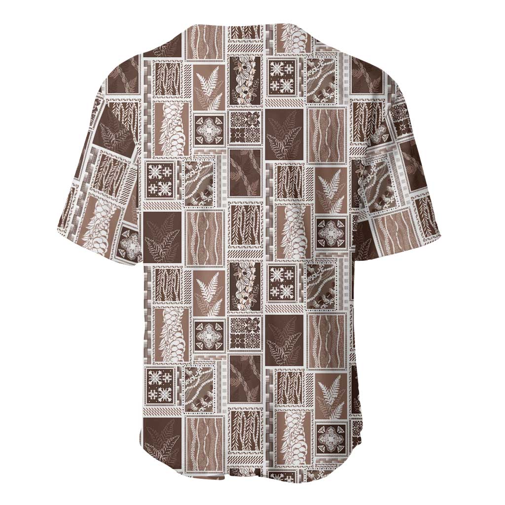 Vintage Aloha Block Quilt Baseball Jersey Beige Inspired Lei Motifs - Polynesian Pride