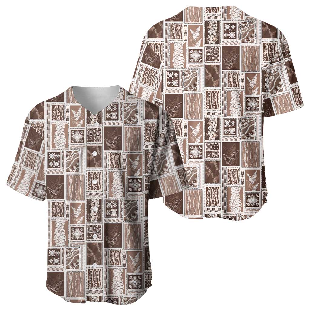 Vintage Aloha Block Quilt Baseball Jersey Beige Inspired Lei Motifs - Polynesian Pride