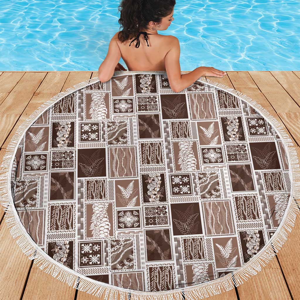 Vintage Aloha Block Quilt Beach Blanket Beige Inspired Lei Motifs - Polynesian Pride