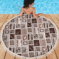Vintage Aloha Block Quilt Beach Blanket Beige Inspired Lei Motifs - Polynesian Pride