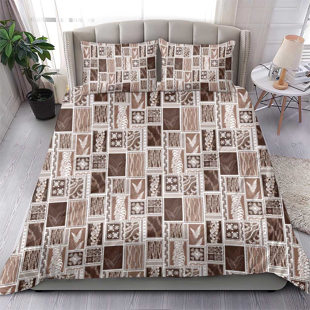 Vintage Aloha Block Quilt Bedding Set Beige Inspired Lei Motifs - Polynesian Pride