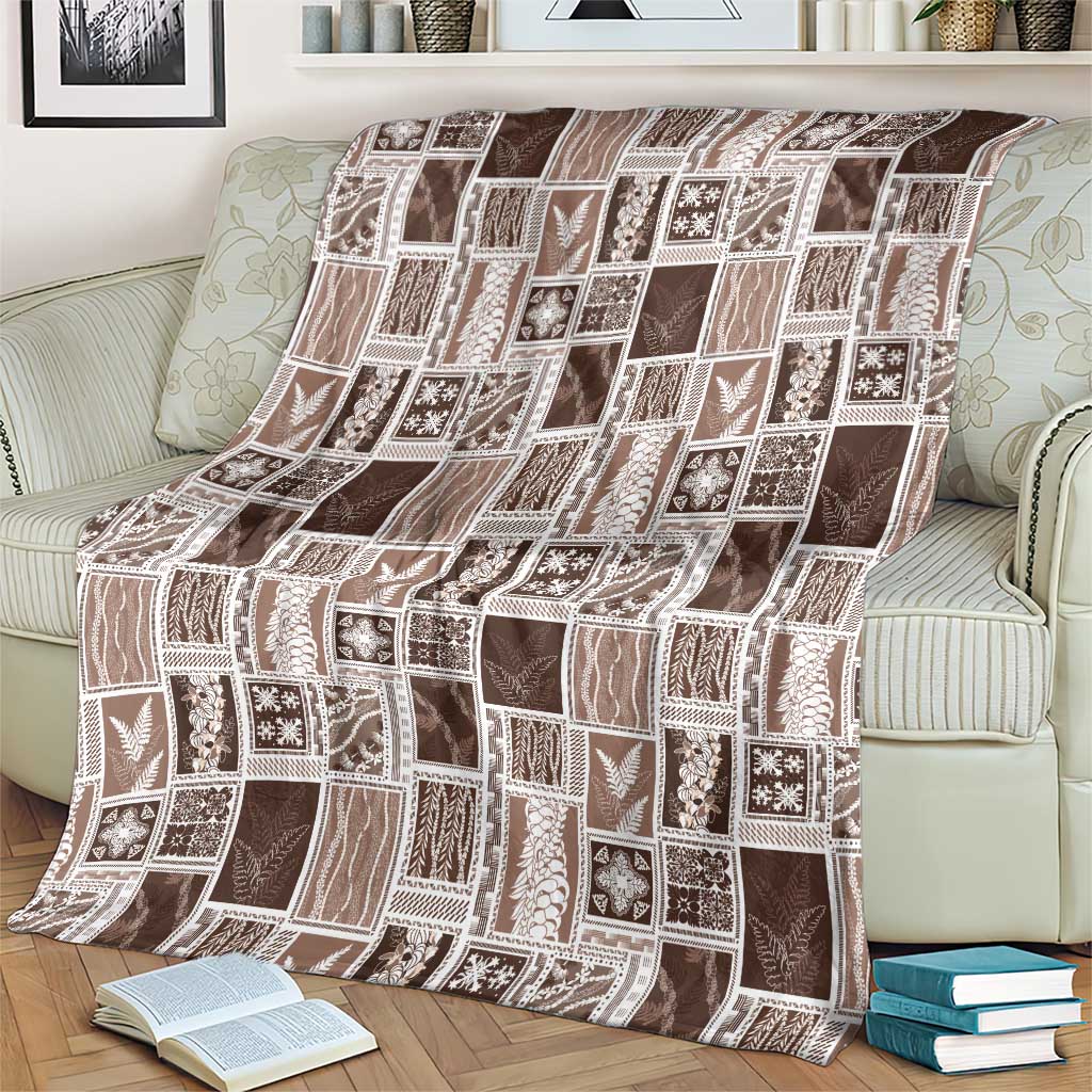 Vintage Aloha Block Quilt Blanket Beige Inspired Lei Motifs - Polynesian Pride