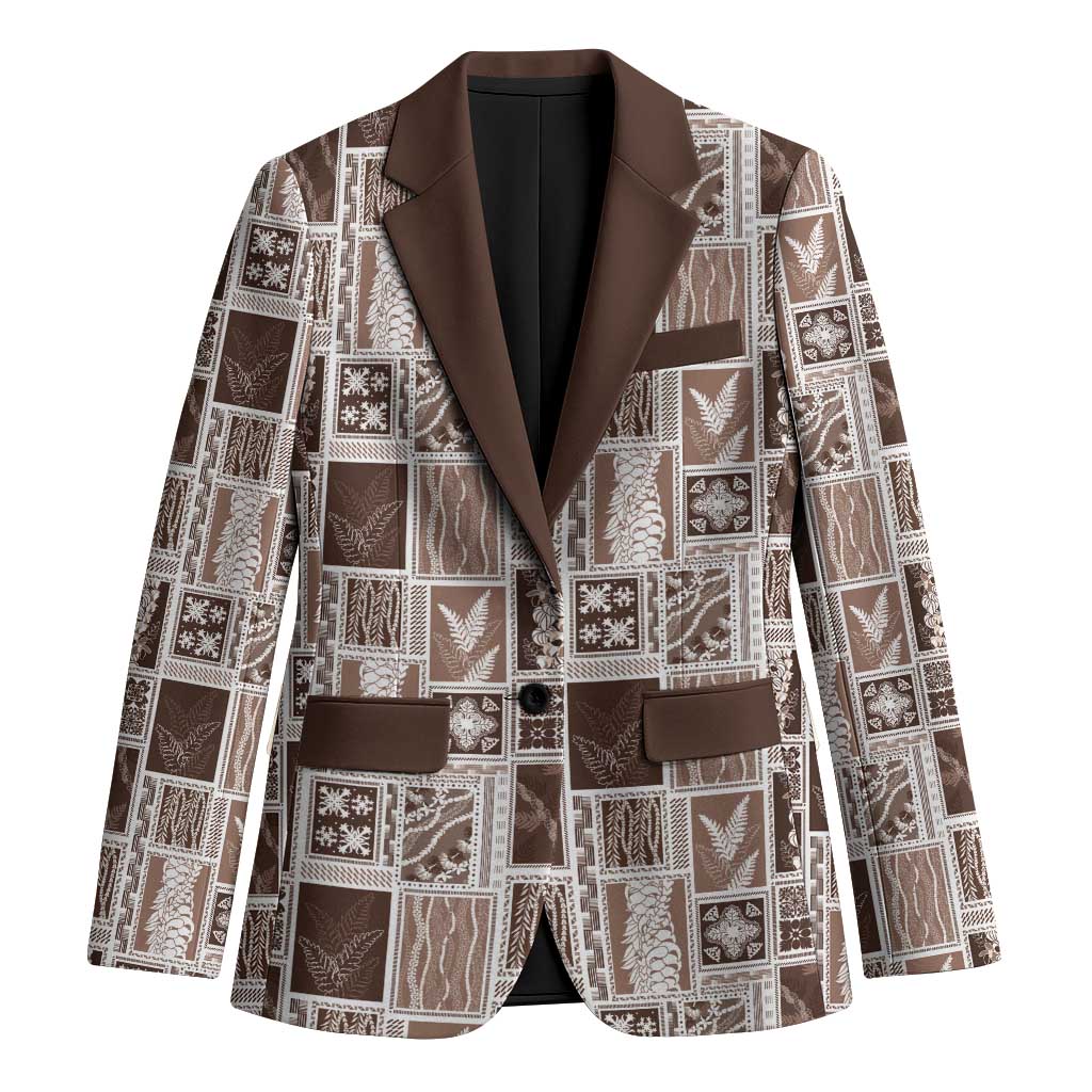 Vintage Aloha Block Quilt Blazer Beige Inspired Lei Motifs - Polynesian Pride