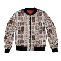 Vintage Aloha Block Quilt Bomber Jacket Beige Inspired Lei Motifs - Polynesian Pride