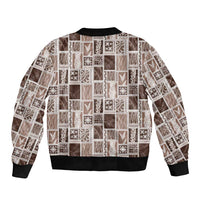 Vintage Aloha Block Quilt Bomber Jacket Beige Inspired Lei Motifs - Polynesian Pride