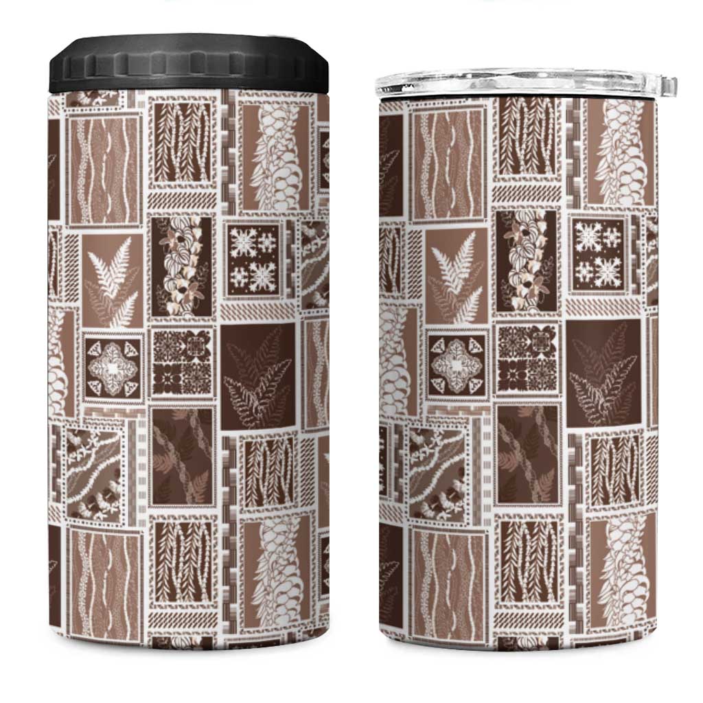 Vintage Aloha Block Quilt 4 in 1 Can Cooler Tumbler Beige Inspired Lei Motifs LT9 One Size: 16 oz Beige - Polynesian Pride