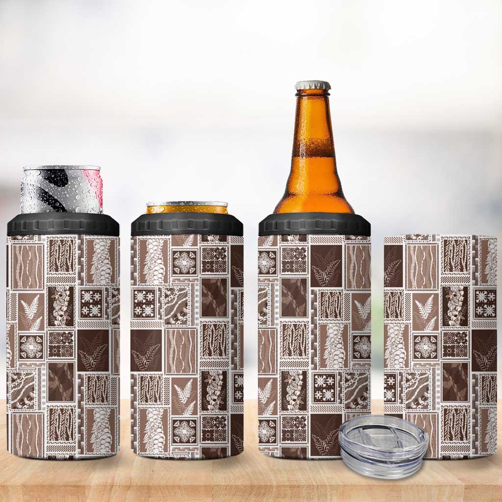 Vintage Aloha Block Quilt 4 in 1 Can Cooler Tumbler Beige Inspired Lei Motifs LT9 - Polynesian Pride
