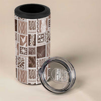 Vintage Aloha Block Quilt 4 in 1 Can Cooler Tumbler Beige Inspired Lei Motifs LT9 - Polynesian Pride