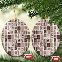 Vintage Aloha Block Quilt Ceramic Ornament Beige Inspired Lei Motifs - Polynesian Pride