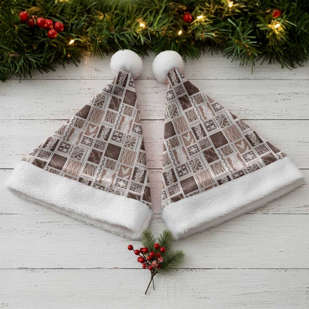 Vintage Aloha Block Quilt Christmas Santa Hat Beige Inspired Lei Motifs - Polynesian Pride
