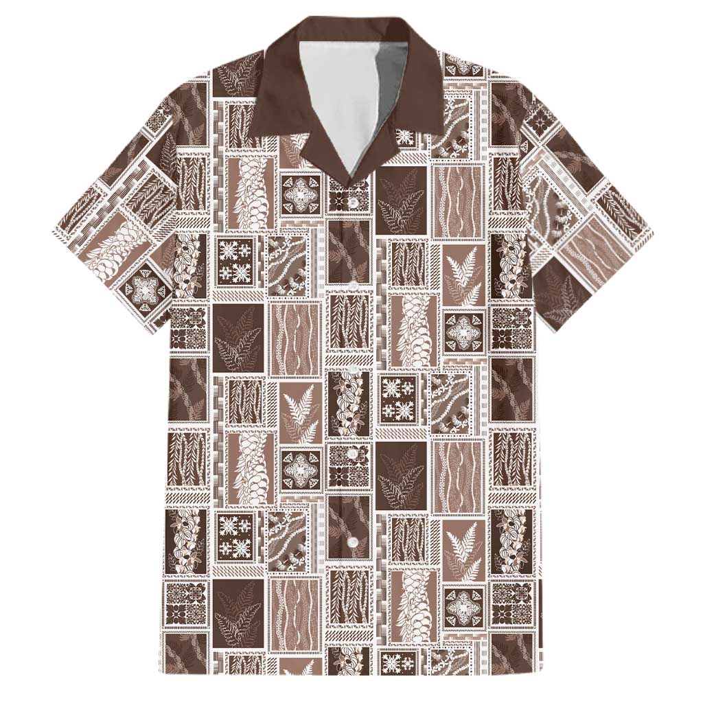 Vintage Aloha Block Quilt Family Matching Off The Shoulder Long Sleeve Dress and Hawaiian Shirt Beige Inspired Lei Motifs LT9 Dad's Shirt - Short Sleeve Beige - Polynesian Pride