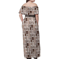 Vintage Aloha Block Quilt Family Matching Off Shoulder Maxi Dress and Hawaiian Shirt Beige Inspired Lei Motifs LT9 - Polynesian Pride