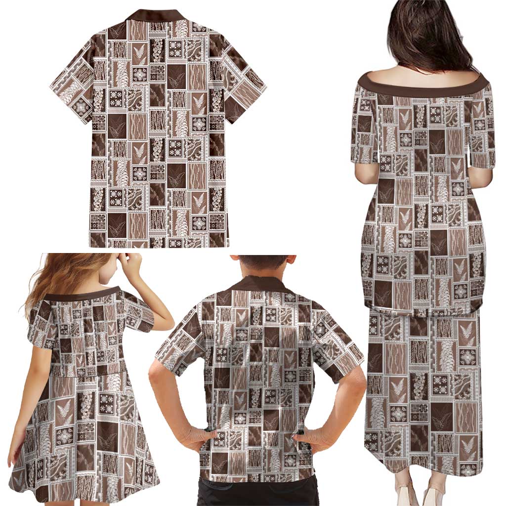 Vintage Aloha Block Quilt Family Matching Puletasi and Hawaiian Shirt Beige Inspired Lei Motifs LT9 - Polynesian Pride