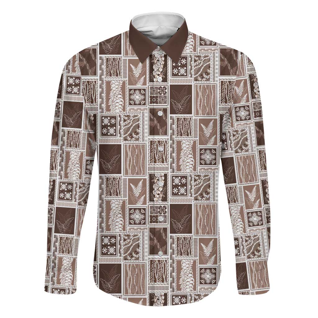 Vintage Aloha Block Quilt Family Matching Short Sleeve Bodycon Dress and Hawaiian Shirt Beige Inspired Lei Motifs LT9 Dad's Shirt - Long Sleeve Beige - Polynesian Pride