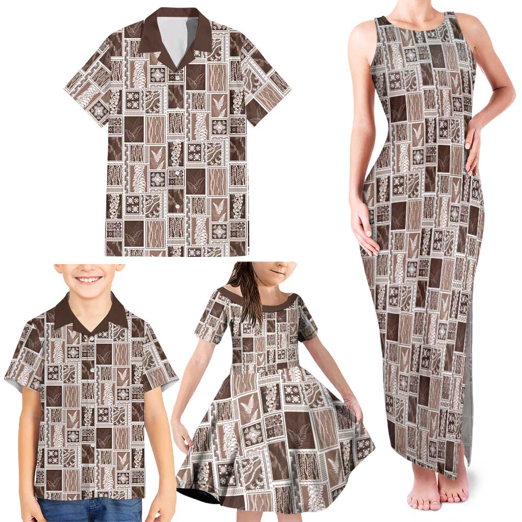 Vintage Aloha Block Quilt Family Matching Tank Maxi Dress and Hawaiian Shirt Beige Inspired Lei Motifs LT9 - Polynesian Pride