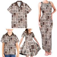 Vintage Aloha Block Quilt Family Matching Tank Maxi Dress and Hawaiian Shirt Beige Inspired Lei Motifs LT9 - Polynesian Pride