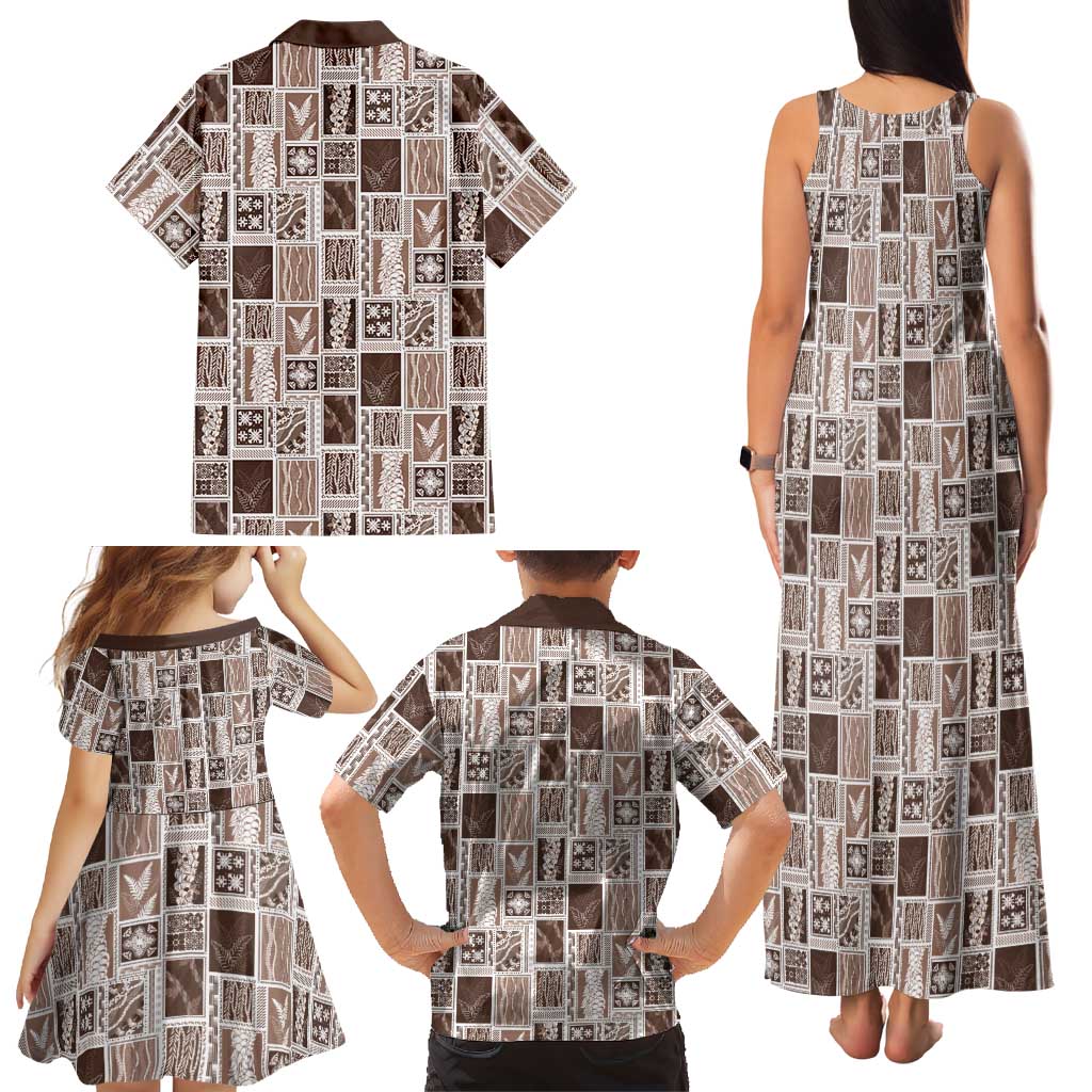 Vintage Aloha Block Quilt Family Matching Tank Maxi Dress and Hawaiian Shirt Beige Inspired Lei Motifs LT9 - Polynesian Pride