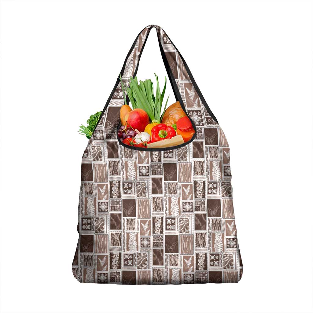 Vintage Aloha Block Quilt Grocery Bag Beige Inspired Lei Motifs - Polynesian Pride