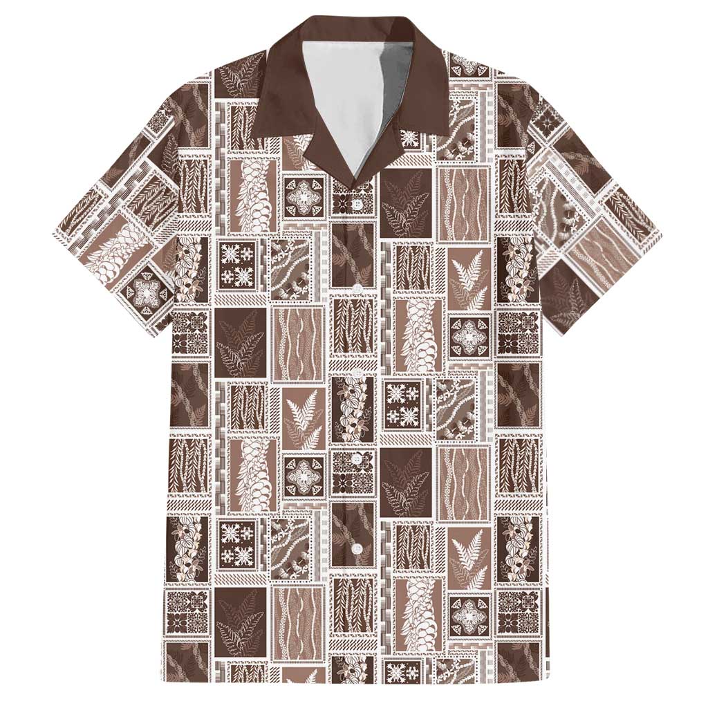 Vintage Aloha Block Quilt Hawaiian Shirt Beige Inspired Lei Motifs - Polynesian Pride